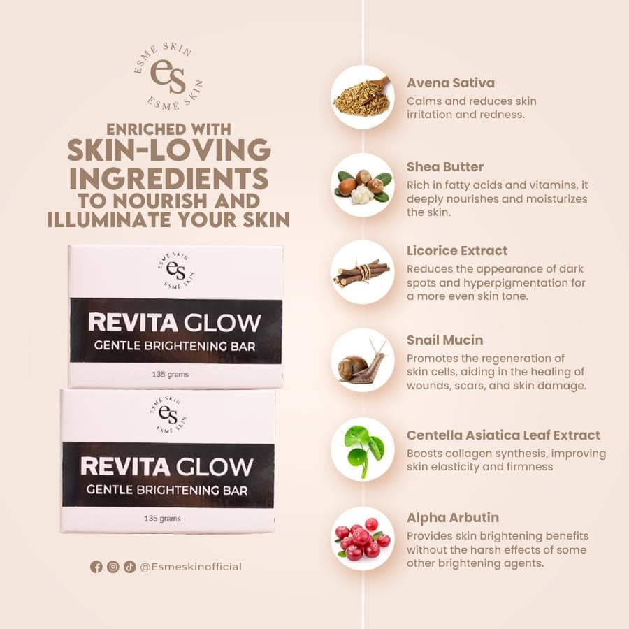 Esmé Skin Revita Glow Gentle Brightening Bar, 135g for Radiant Skin